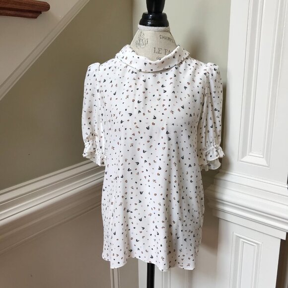 Charlotte Brody Handkerchief Blouse Top Shirt Womens XL Cream Floral Silk Scarf - Picture 3 of 10